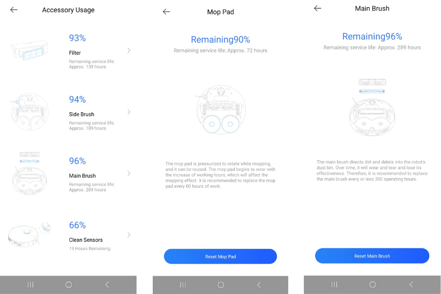Der Zustand der Ersatzteile wird in der Dreamehome App eingesehen.